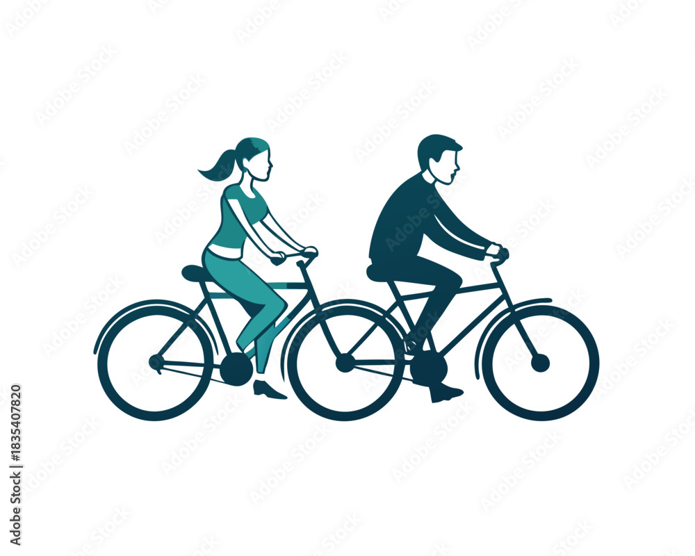Fototapeta premium Couple bicycle riding vector illustration isolated on white background