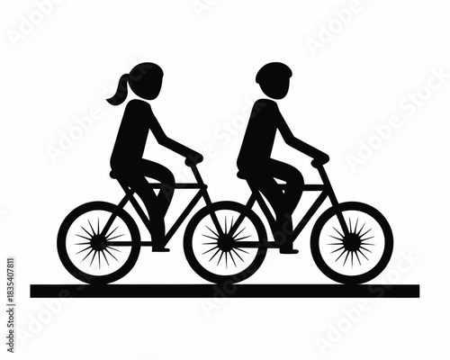 Couple bicycle riding silhouette vector illustration isolated on white background