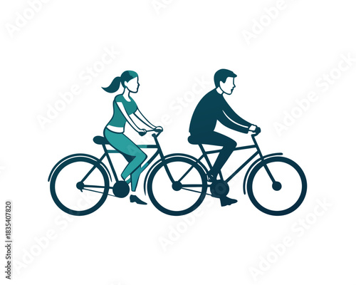 Couple bicycle riding vector illustration isolated on white background