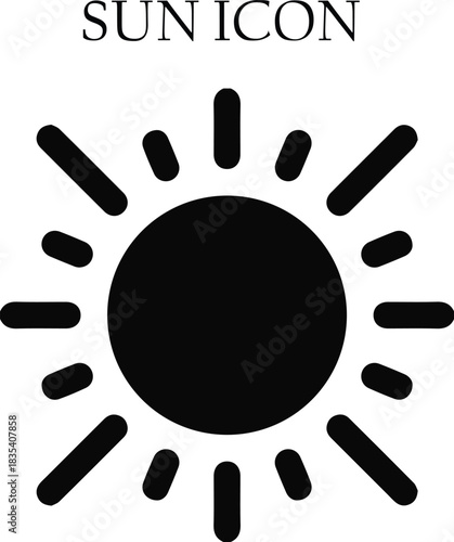 Minimal sun icon vector design featuring simple rays and clean lines, perfect for weather symbols, summer themes, UI elements, and branding.