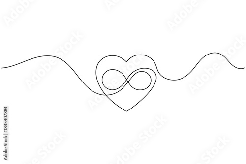 Love and eternity: continuous line drawing of heart and infinity.