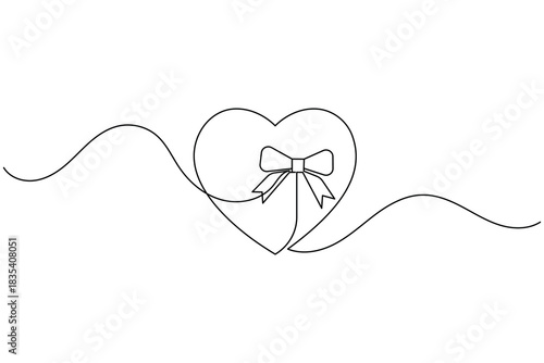 Minimalist one line art heart with bow present vector graphic
