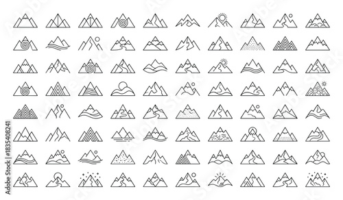 Mountain Vector Icons Set, Collection Of Peak Designs, Graphic Elements