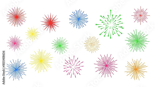 Celebratory fireworks illustration with vibrant colors on white background for festival spirit