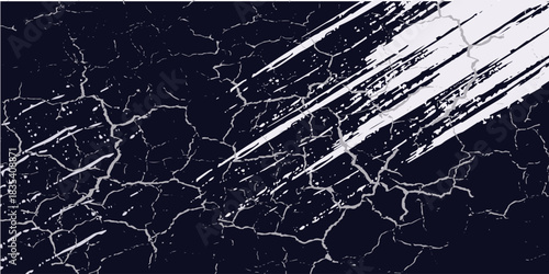 White brush strokes on a navy blue background illustration with a halftone effect Abstract grunge design element for a banner