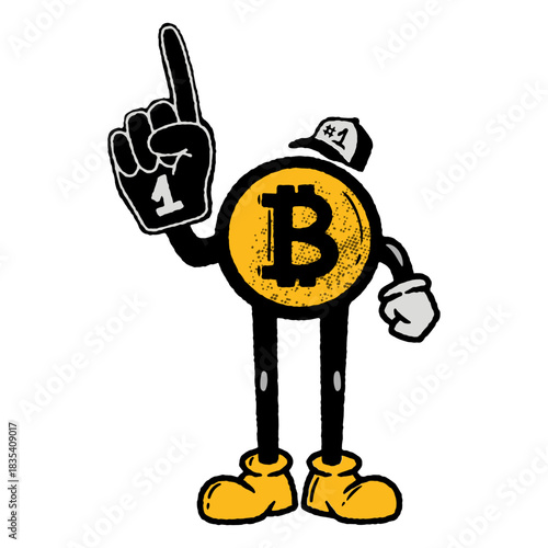 Bitcoin finger foam retro cartoon character
