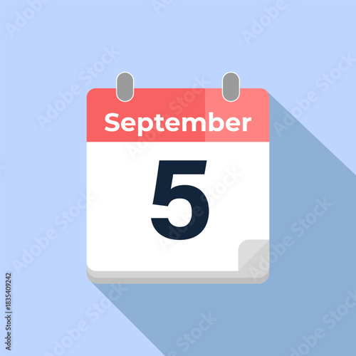 September 5 Vector Calendar
Modern flat color vector calendar with date