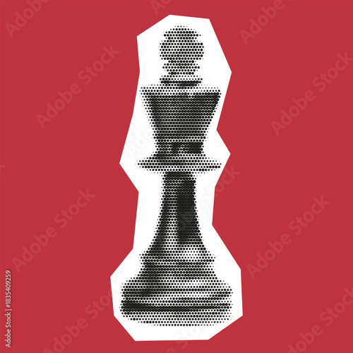 Stylized black chess king on red background with halftone texture and bold white outline, pop-art inspired.