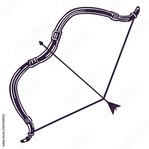 Archery bow and arrow pointing up black and white