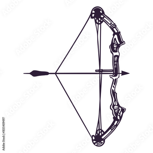 Archery compound bow and arrow pointing right
