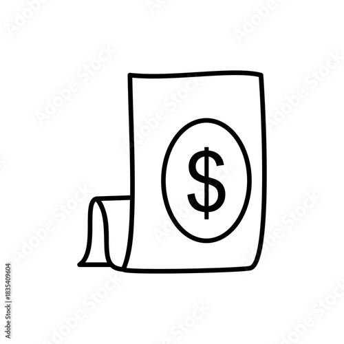 Minimal line icon of a money bill with a dollar symbol, representing finance, payment, savings, economy, and banking.