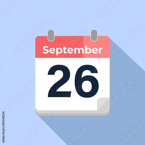 September 26 Vector Calendar
Modern flat color vector calendar with date