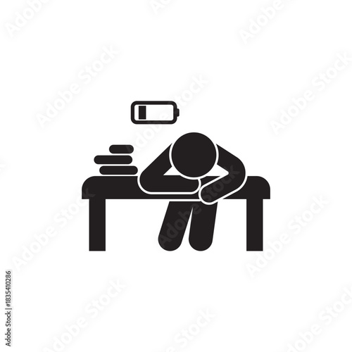 Tired person line icon set, fatigue or exhausted, lack battery energy, low charge, burnout workplace, stress - icon vector