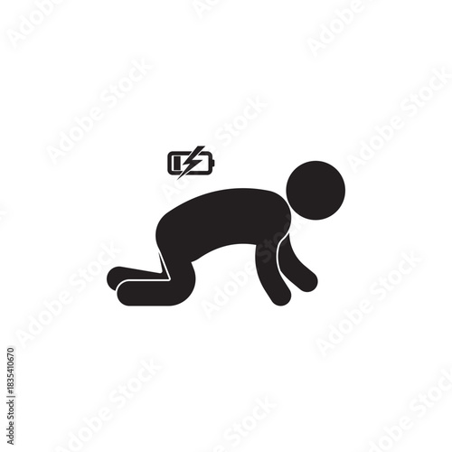 Tired person line icon set, fatigue or exhausted, lack battery energy, low charge, burnout workplace, stress - icon vector