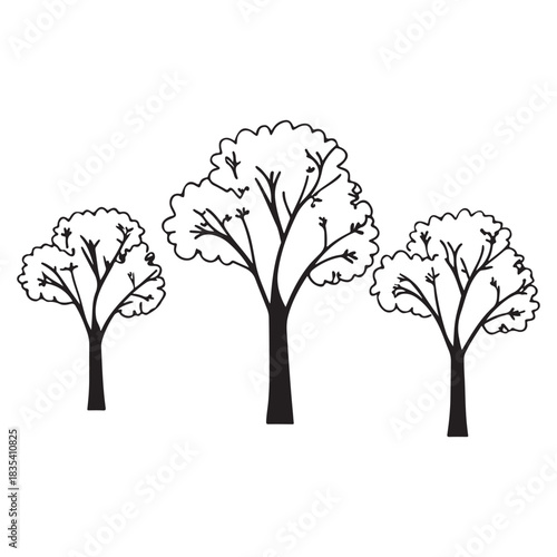 Three Stylized Line Art Trees silhouette