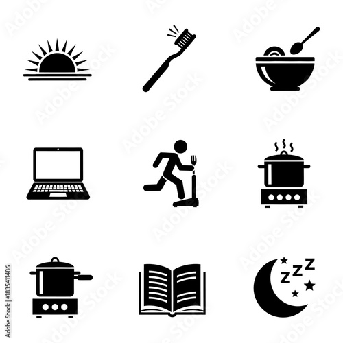 Daily Routine Icons Morning to Night Pictograms