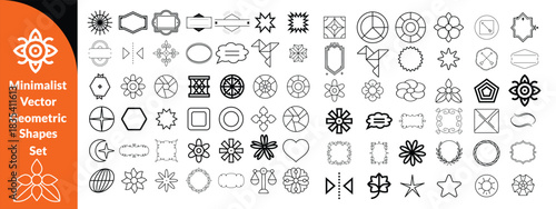 Minimalist Vector Geometric Shapes Set. Modern Symbols, Labels and Icons. Stars, Flowers and Circles with ZigZag Edge   big set design .