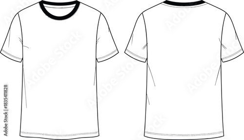 Technical Drawing of a Women's Cropped Hoodie Sweatshirt Vector Illustration, Front and Back Flat Sketch with Dropped Puff Sleeves for Fashion Apparel Design and Production,