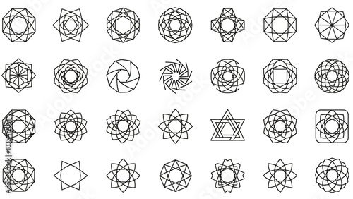 Collection of intricate line art geometric shapes and designs for creative projects and design