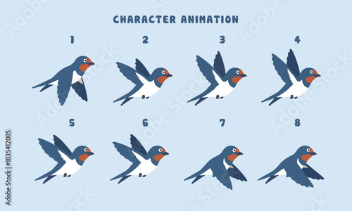 Pixel Art Swallow Bird Flying Animation Sprite Sheet for Games