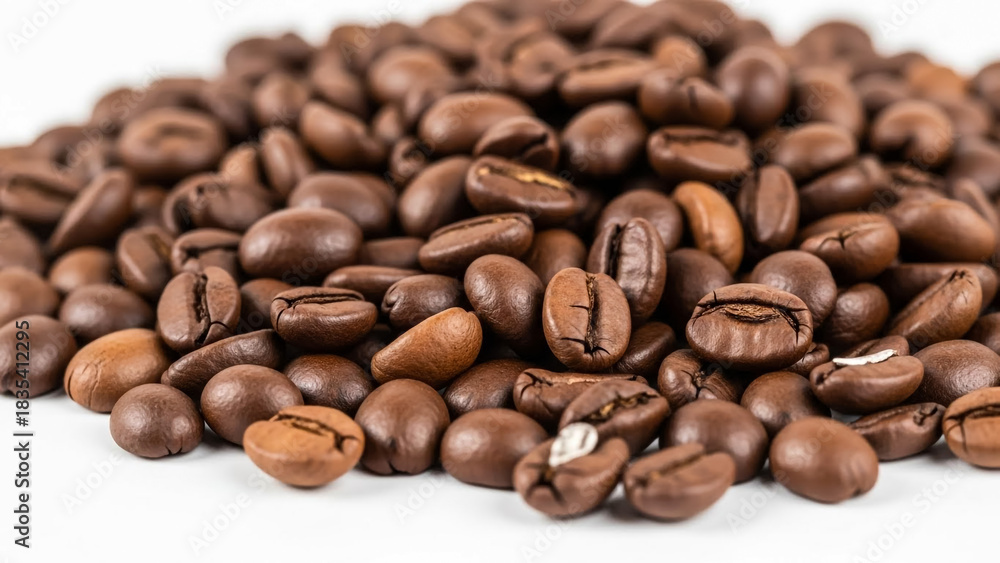 Fototapeta premium Roasted coffee beans background close up aromatic coffee beans for espresso
