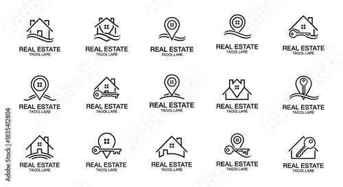 Collection of minimalist real estate logo designs for branding and marketing purposes