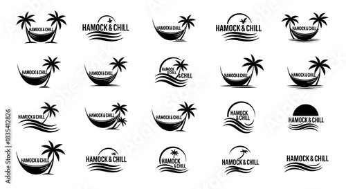Collection of Tropical Hammock and Chill Logo Designs for Relaxation Concepts