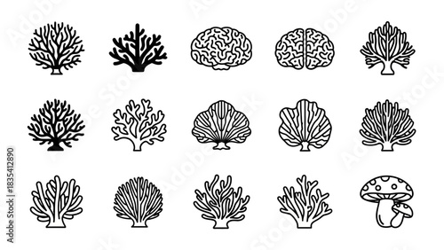 Collection of diverse black and white vector icons depicting various forms and shapes