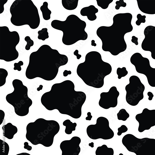 Seamless cow pattern background with black spots on white surface