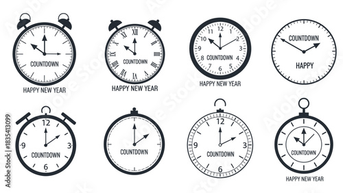 Collection of Clock Vectors Symbolizing Countdown for New Year's Celebration