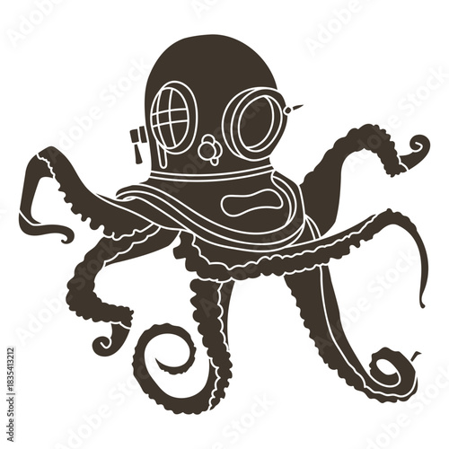 Octopus wearing diver's helmet