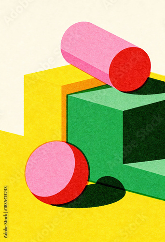 Geometric object with riso print effect vector graphic element