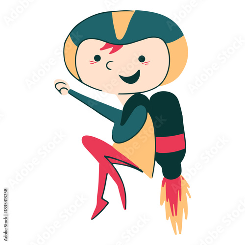 Kid flying on jetpack