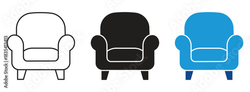 Armchair icon set. Sofa icon. Armchair, Furniture icon isolated on white background. Vector illustration.