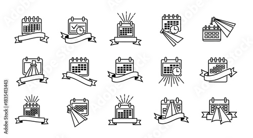 Assorted calendar icons with a banner across them vector illustrations set