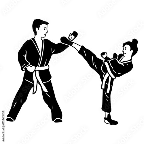 Simple karate practice kick people