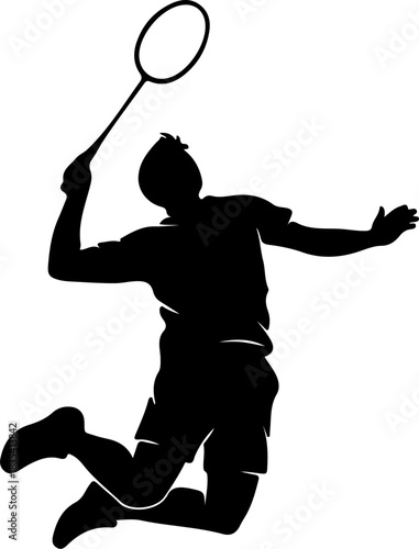Young Male Athlete Playing Badminton – Dynamic Monochrome Vector