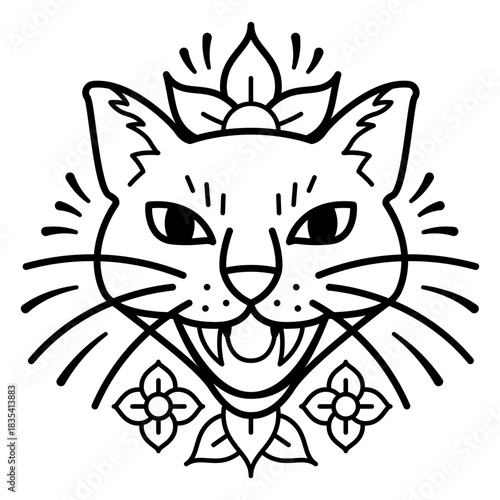 Floral cat tattoo
