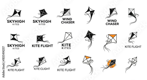 Collection of unique kite logo designs, showcasing various styles and brand concepts