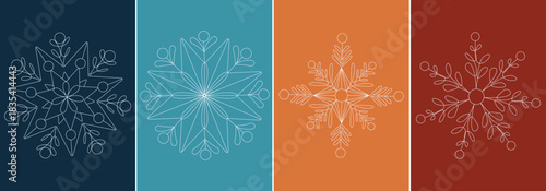 Set of snowflake postcards in a minimalist retro style