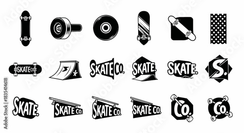 Collection of retro skateboard vector design elements perfect for graphic design projects