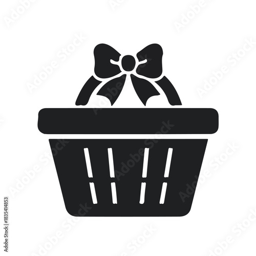 bow-tied_gift_basket_isolated_Attractive Minimalist illustration, A clipart flat 2D icon, simple illustration with EPS format design