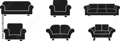sofa, armchair, couch, furniture, icon, set, collection, seating, living room, modern, minimalist, design, interior, home, comfort, silhouette, single, double, three seater, lounge, chair, furniture i