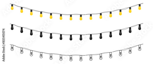 hanging decorative light bulbs vector illustration isolated on white background.