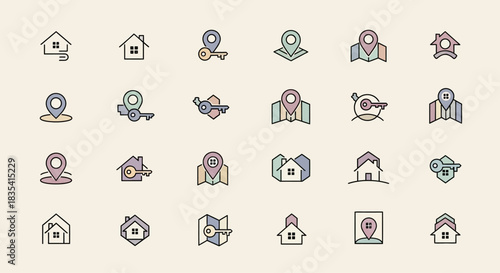 Collection of minimalist vector icons for real estate and property concepts illustration