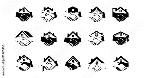 Diverse Real Estate Partnership Icons Showcasing Collaboration and Agreement Vectors