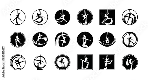 Elegant aerial silks silhouettes illustrating grace and artistic athleticism