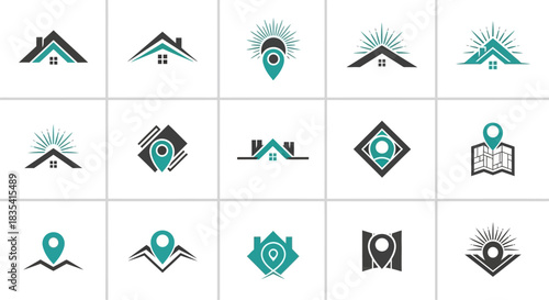 Collection of real estate and location pointer logo designs for branding purposes minimal design