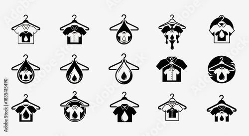 Set of laundry and dry cleaning logo concepts featuring clothes hangers and water drops