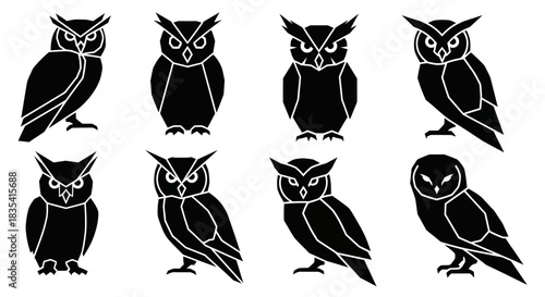 Geometric owl silhouettes in black and white offering a modern graphic appeal design